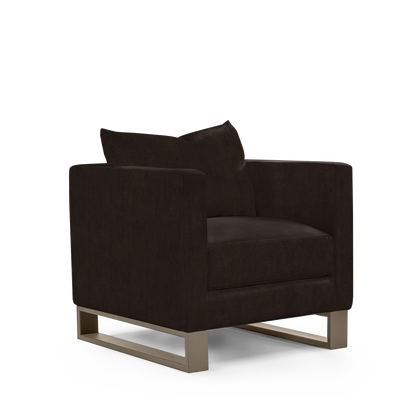 Atlin armchair with dark brown textile with champagne legs