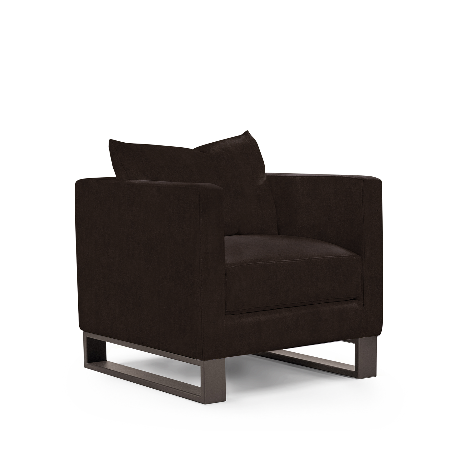Atlin armchair with London dark brown textile with moka legs  