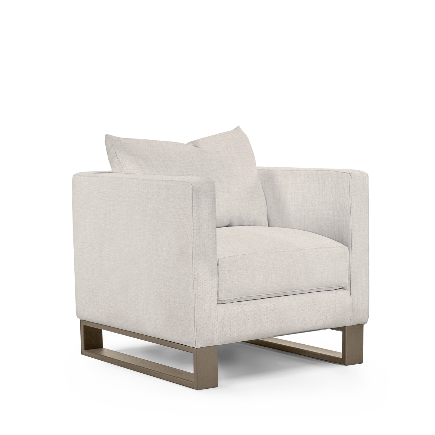 Atlin armchair with light grey textile with champagne legs