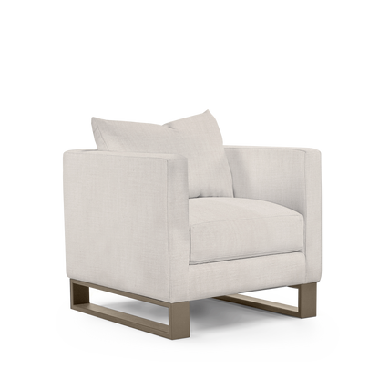 Atlin armchair with light grey textile with champagne legs