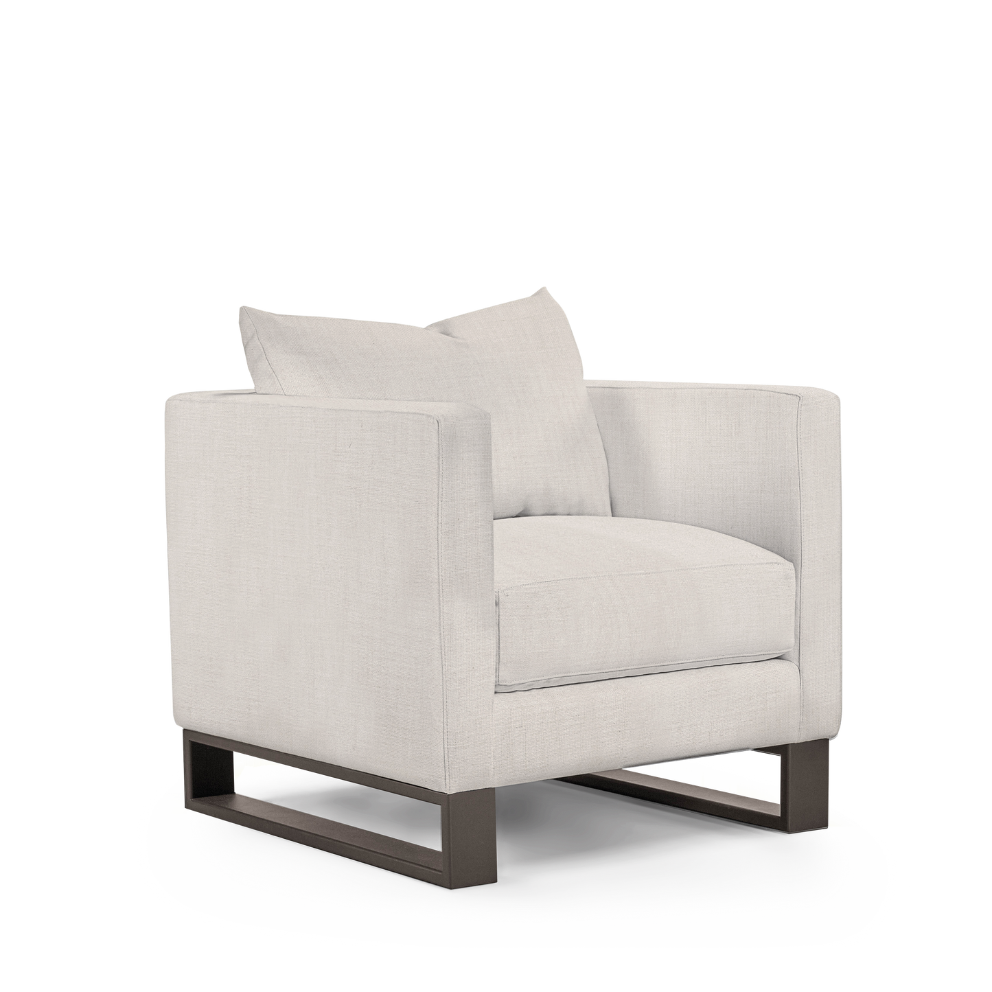 Atlin armchair with light grey textile with moka legs 