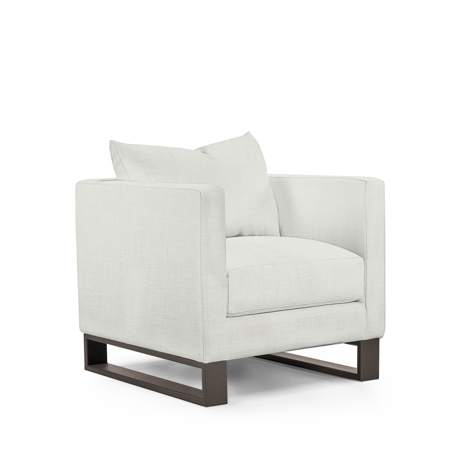 Atlin armchair with Rocco white textile with moka legs 