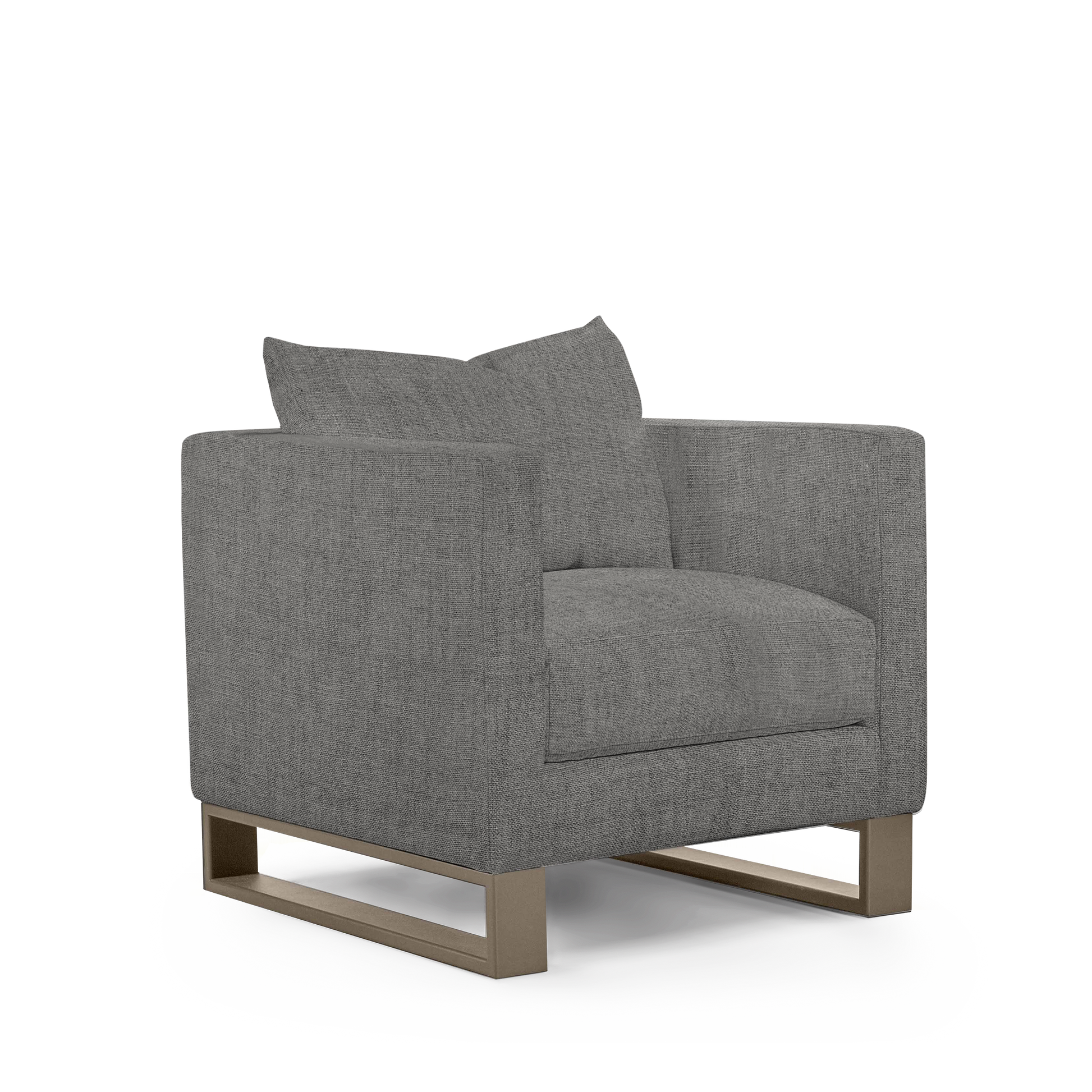 Atlin armchair with dark grey textile with champagne legs