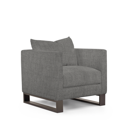 Atlin armchair with Rocco dark grey textile with moka legs 