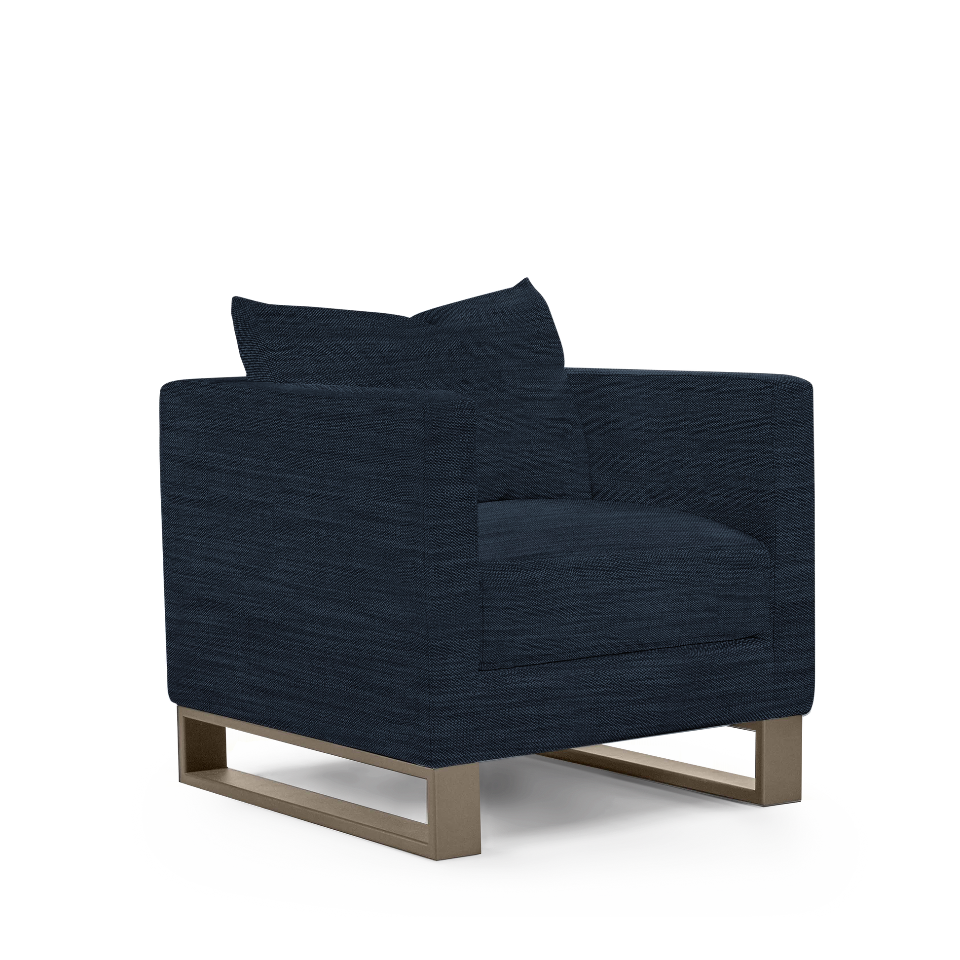 Atlin armchair with dark blue textile with champagne legs