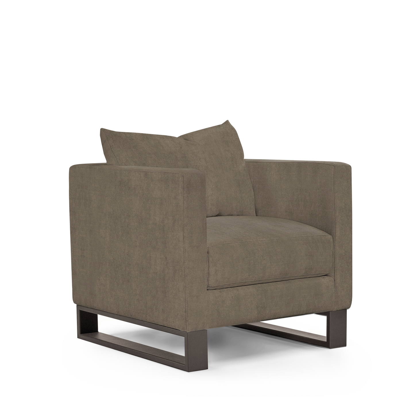 Atlin armchair with suede grey textile with moka legs 