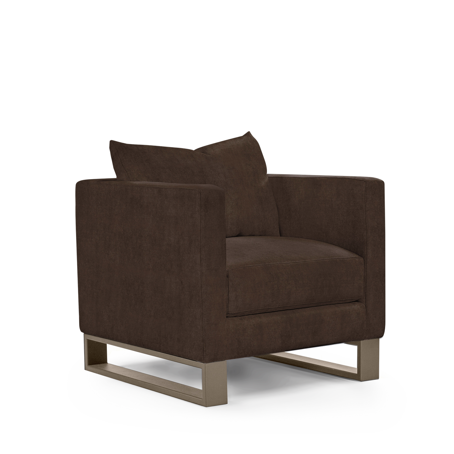 Atlin armchair with suede brown textile with champagne legs