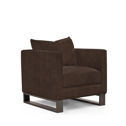 Atlin armchair with suede brown textile with moka legs 