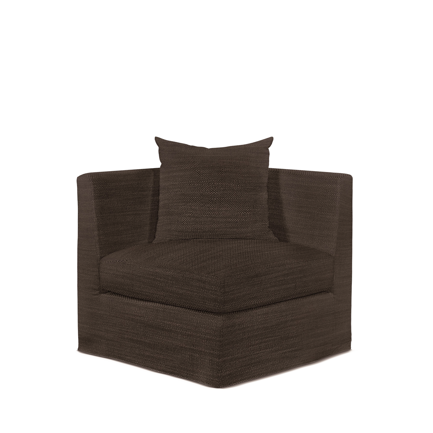 Front view of Breathe armchair with Rocco brown textile