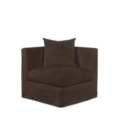 Front view of Breathe armchair with Rocco brown textile