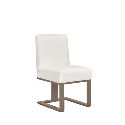 Len chair with bolt white and champagne wood legs 