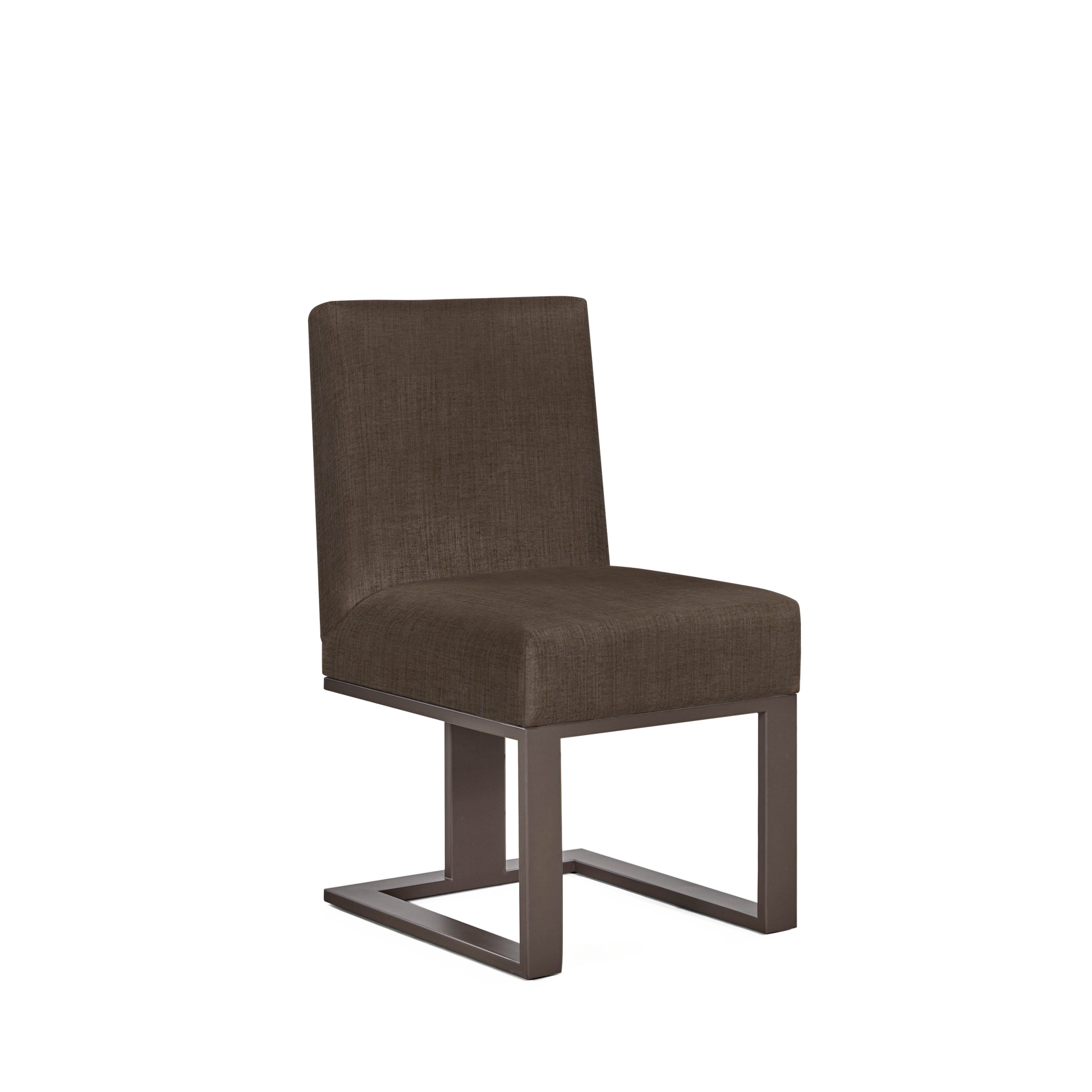 Len chair with warm grey textile and moka wood legs 