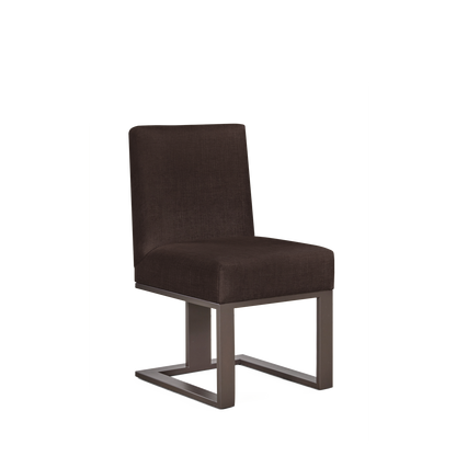 Len chair with linara brown textile and moka wood legs 