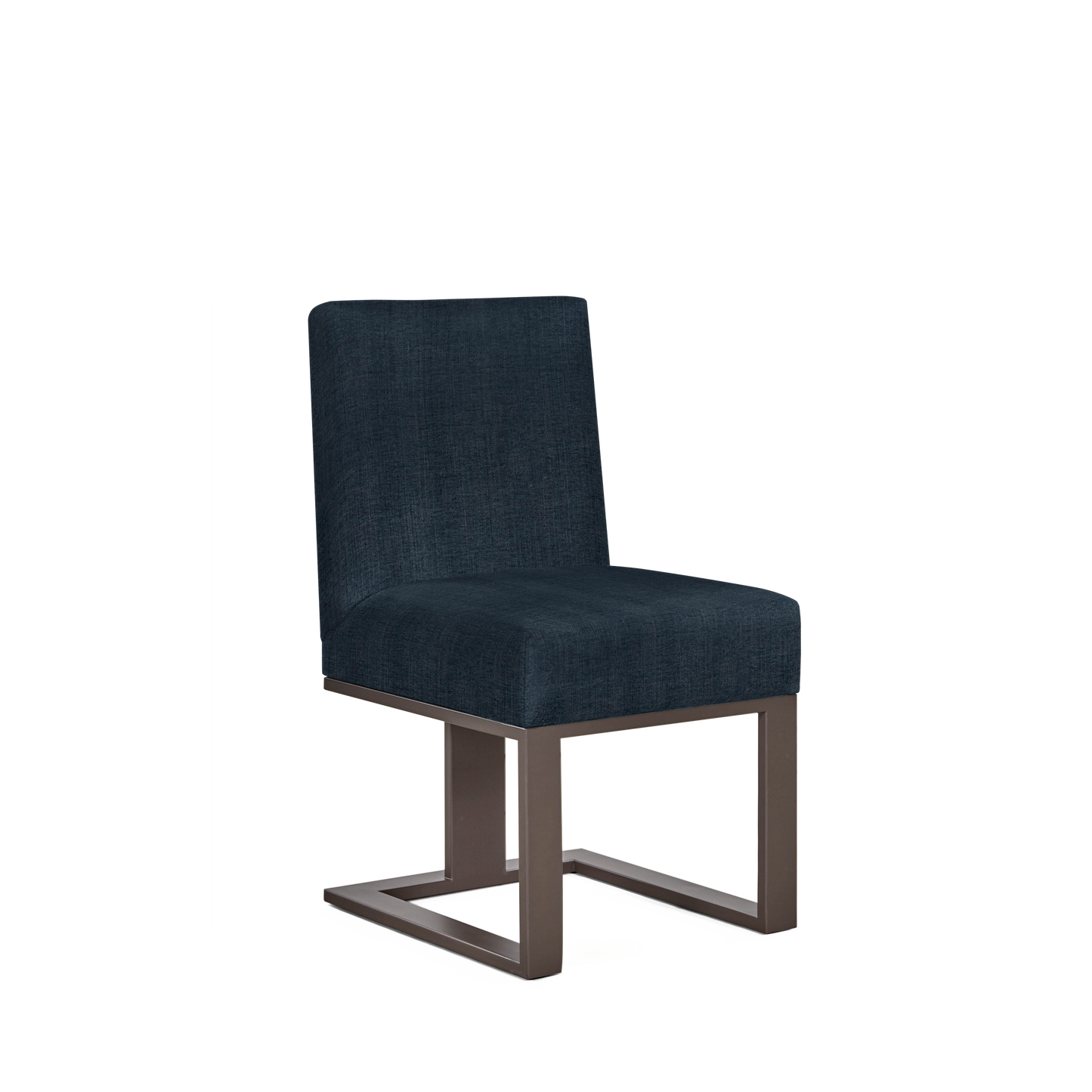 Len chair with linco dark blue textile and moka wood legs 