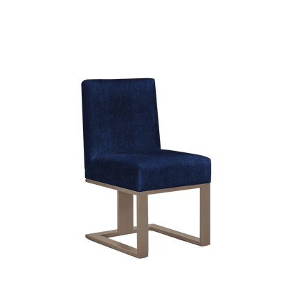 Len chair with London dark blue textile and champagne wood legs 