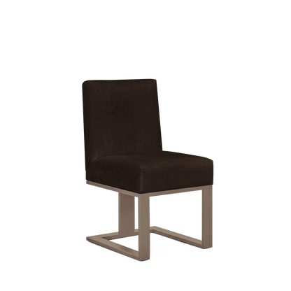 Len chair with London dark brown textile and champagne wood legs 