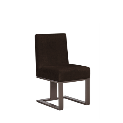 Len chair with dark brown textile and moka wood legs 