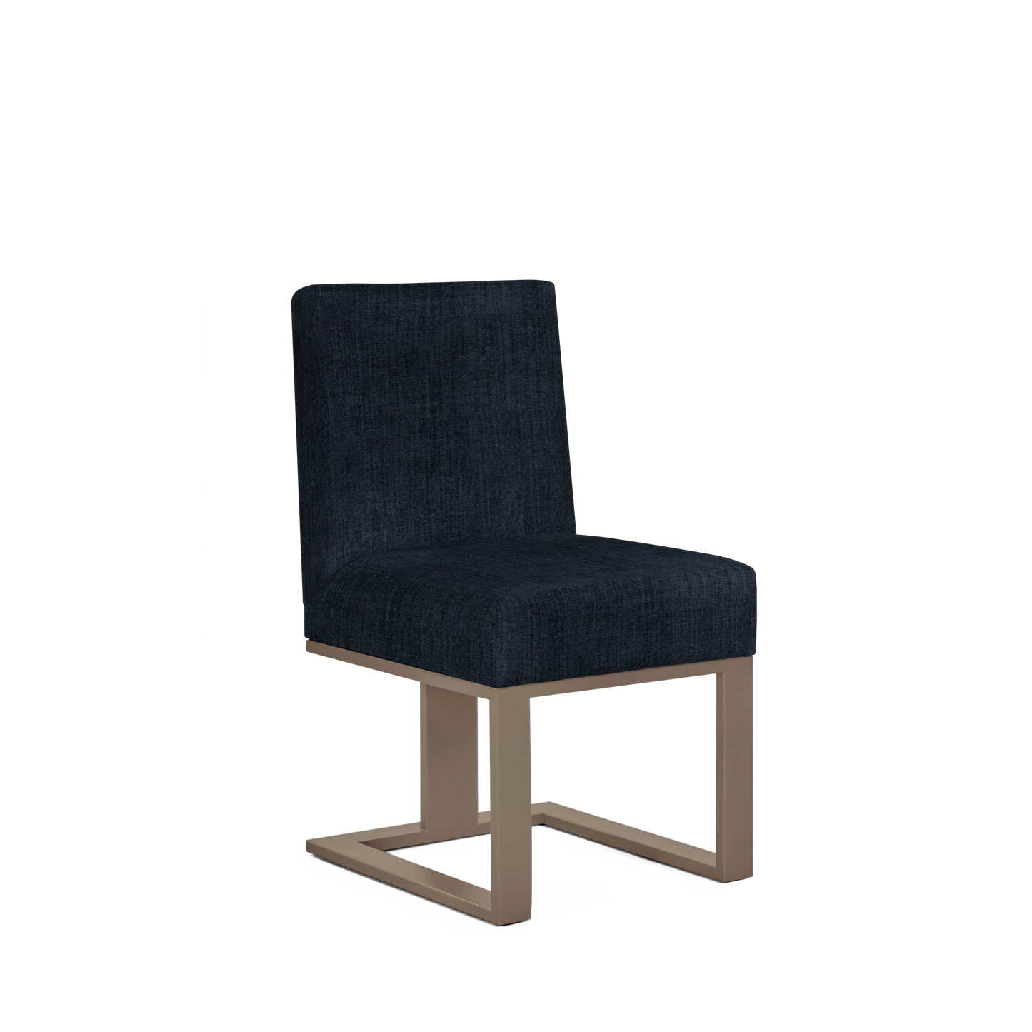 Len chair with dark blue textile and champagne wood legs 