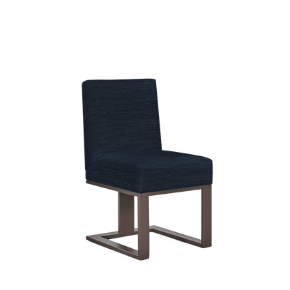 Len Chair with Rocco dark blue textile and moka wood legs 