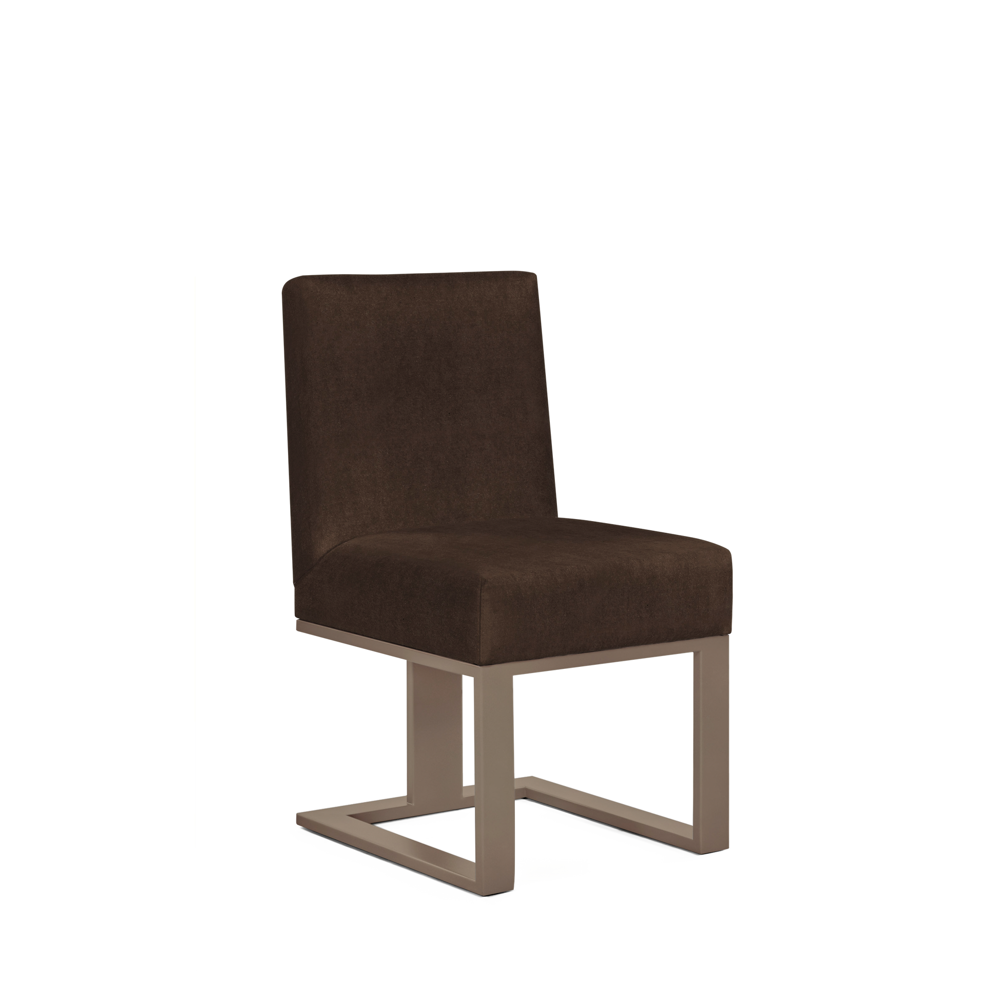 Len chair with suede brown textile and champagne wood legs 