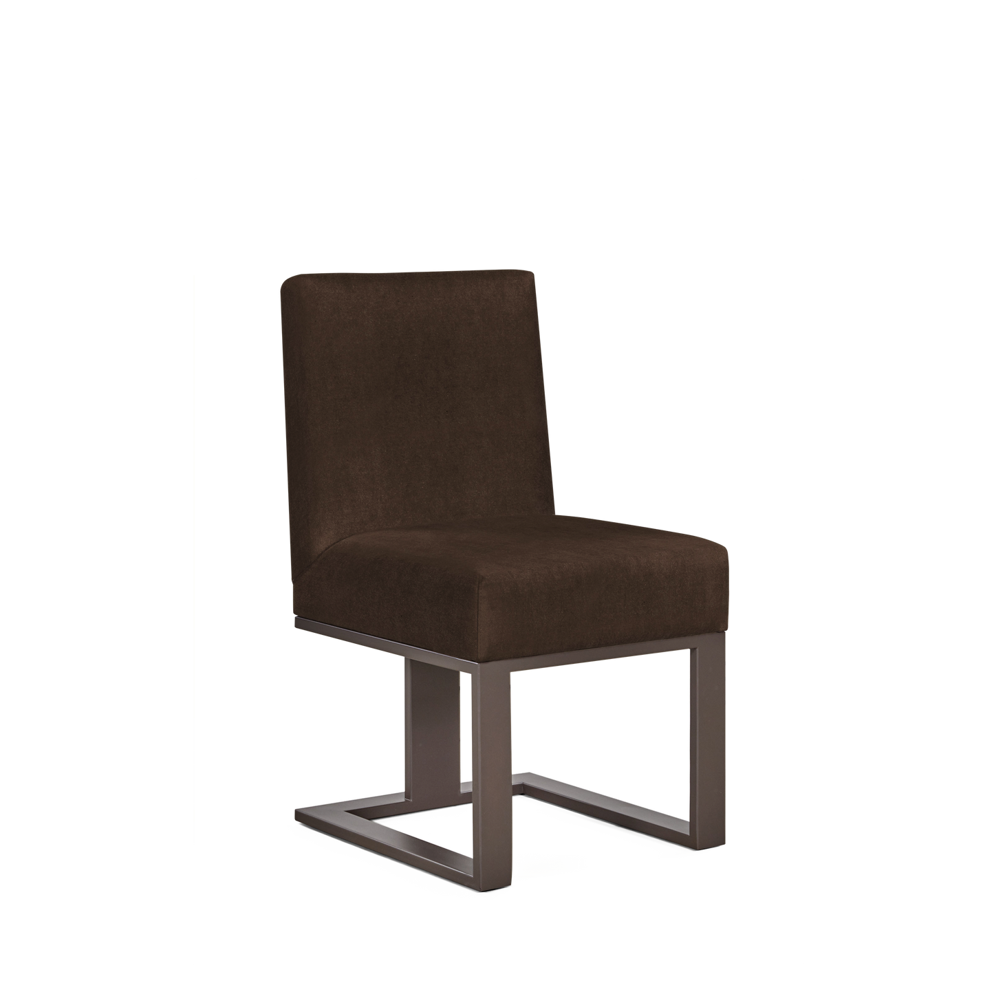 Len chair with suede brown textile and moka wood legs 
