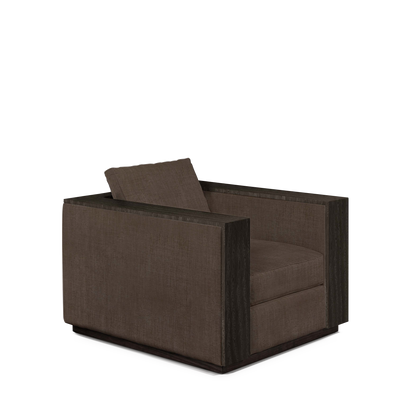 ROBLE ARMCHAIR with warm grey textile and dark grey wood 