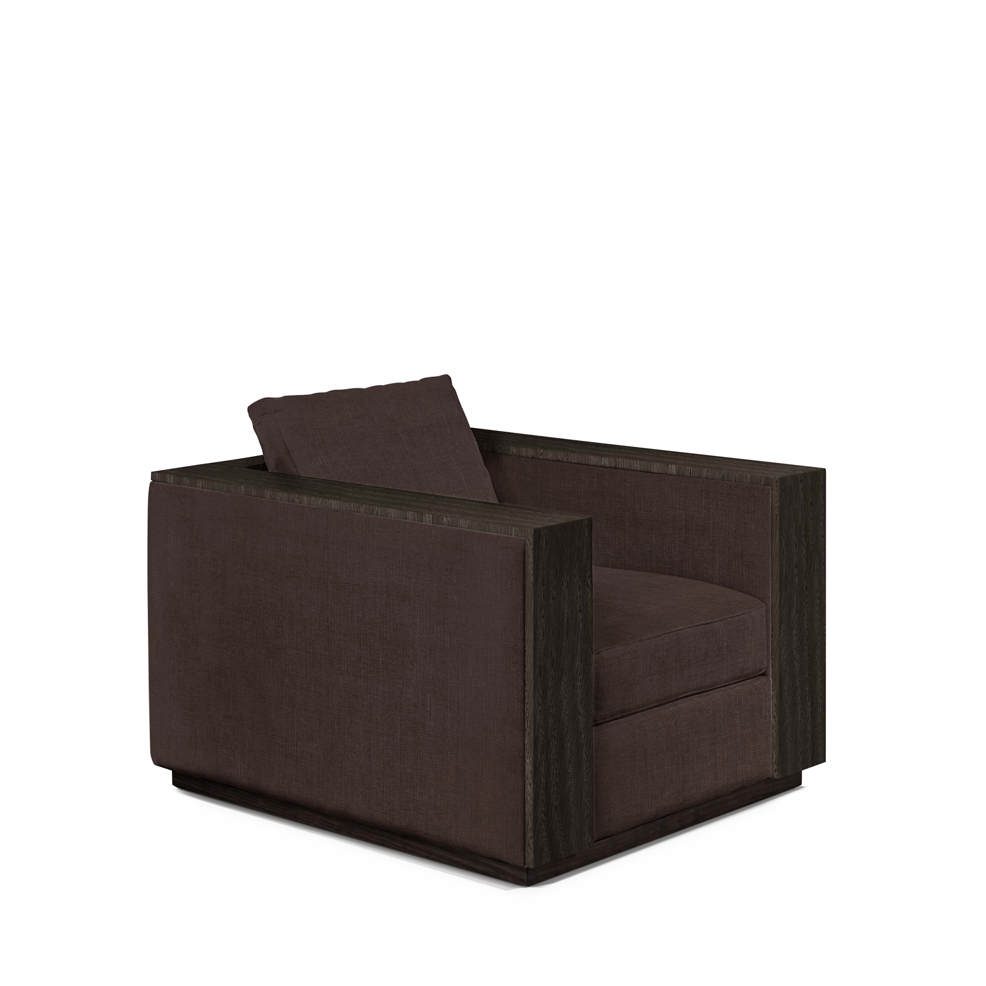ROBLE ARMCHAIR with linara brown textile and dark grey wood 