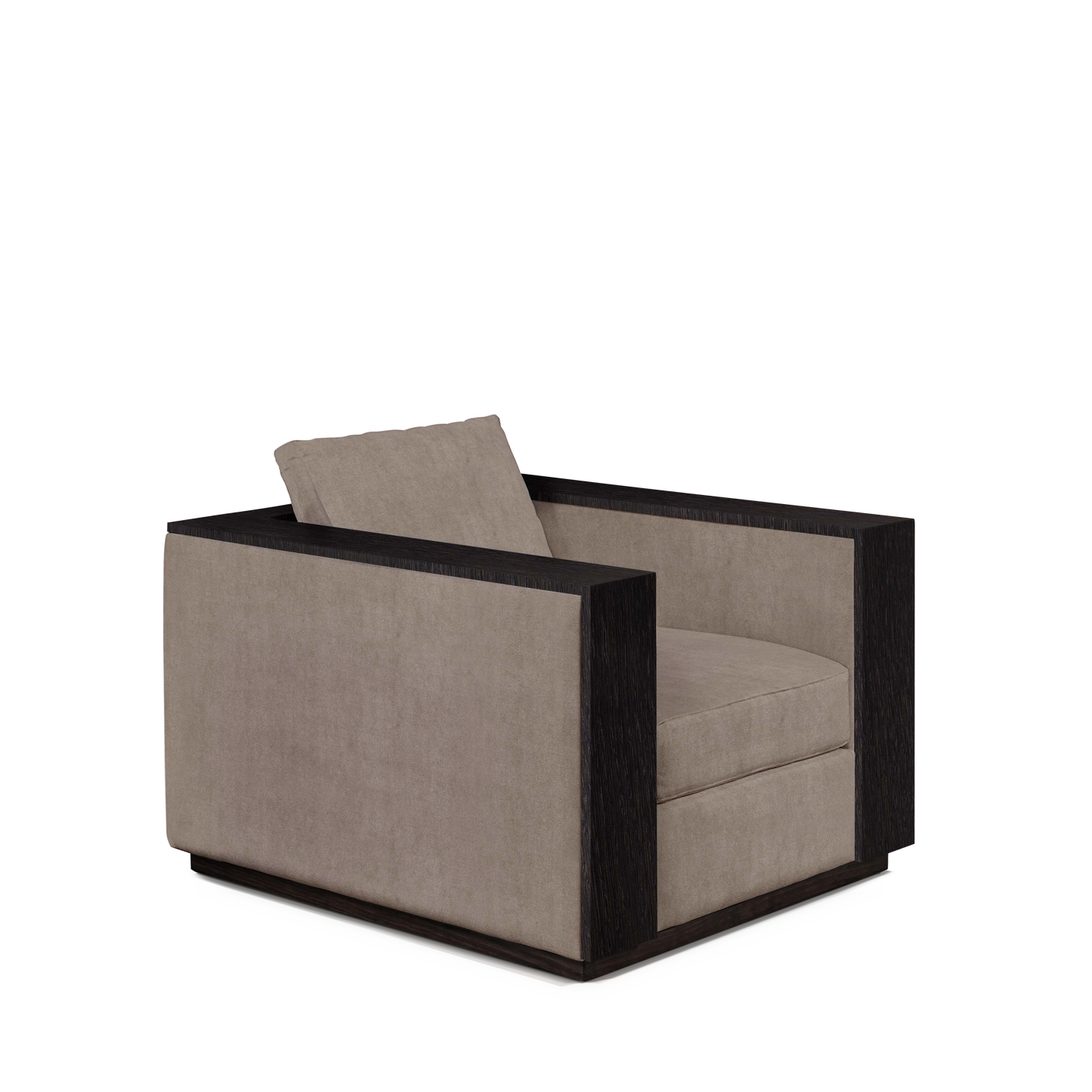 ROBLE ARMCHAIR with grey textile and chocolate wood 