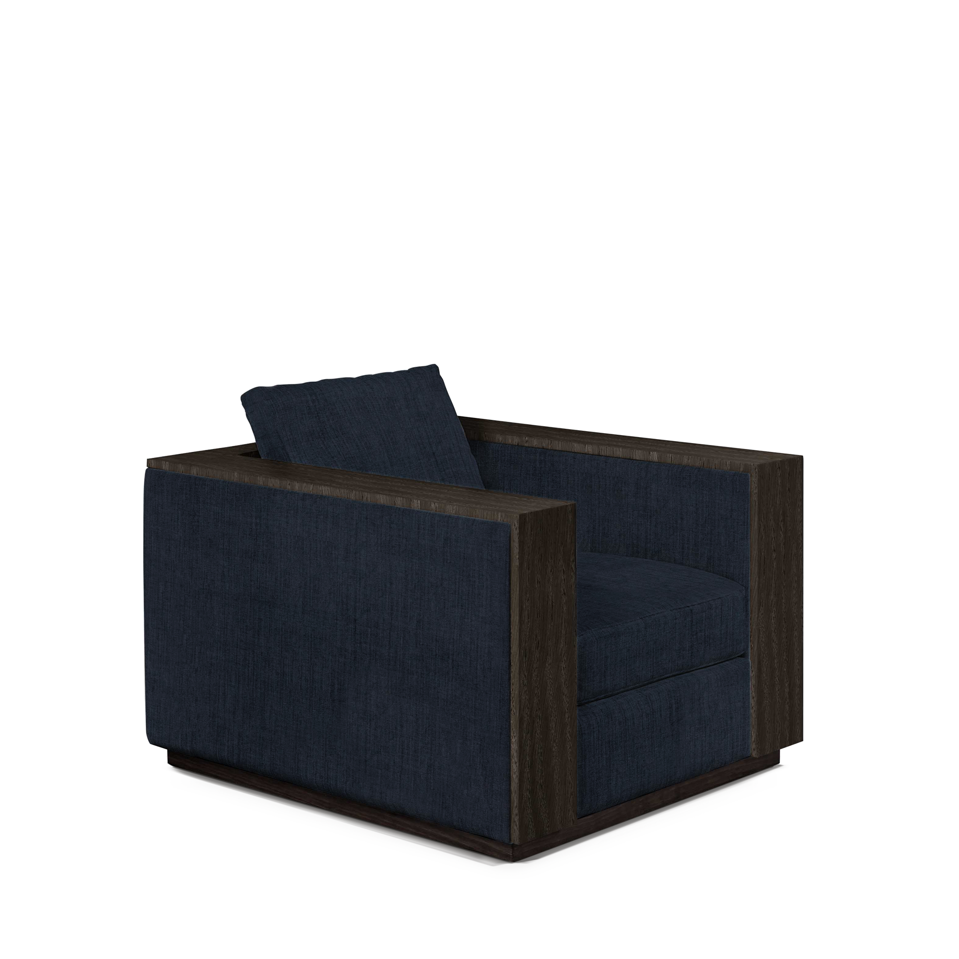 ROBLE ARMCHAIR with dark blue textile and dark grey wood 