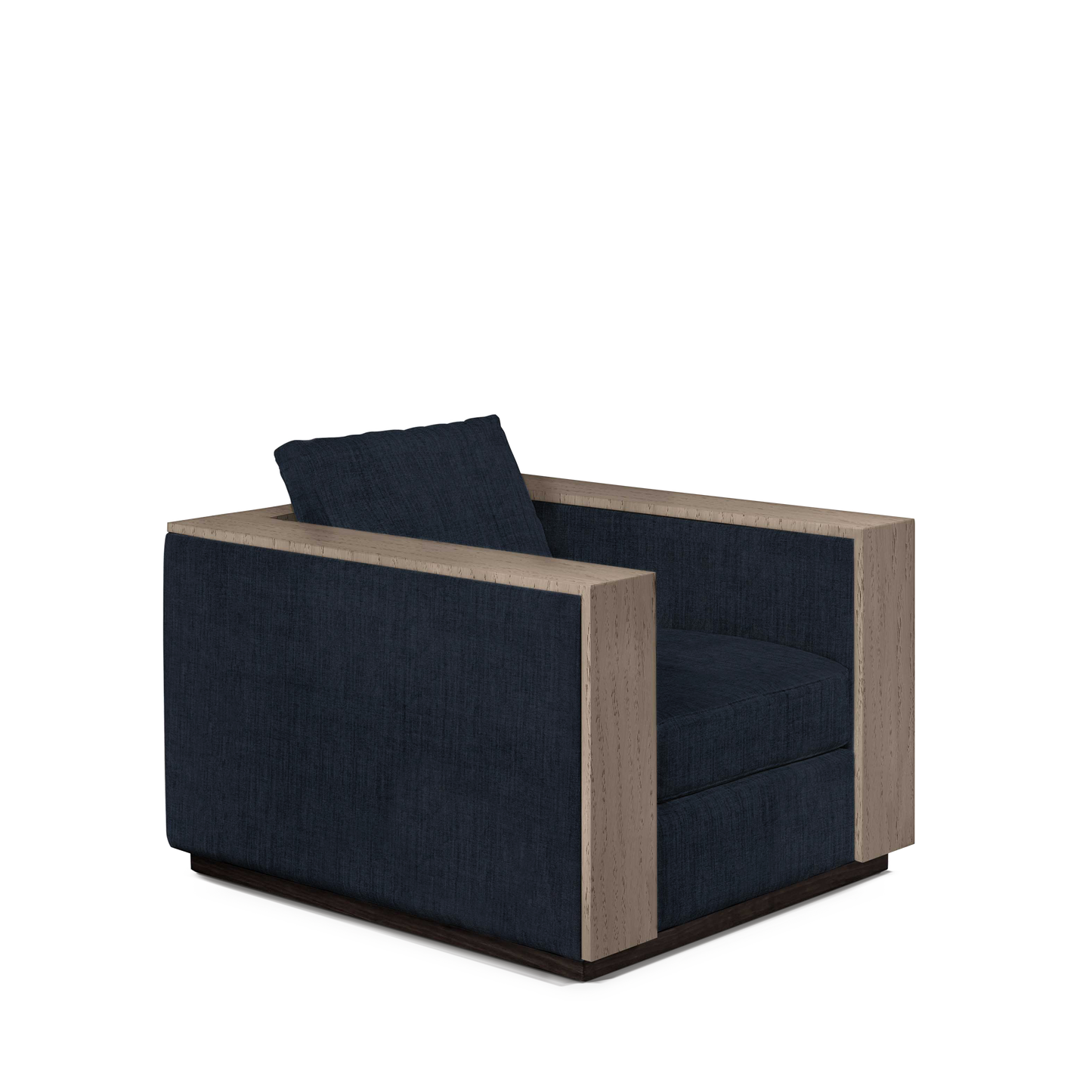 ROBLE ARMCHAIR with dark blue textile and natural grey wood
