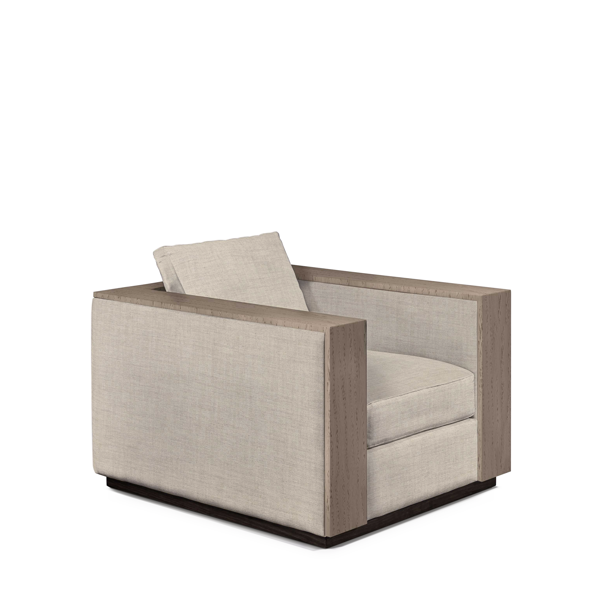 ROBLE ARMCHAIR with taupe textile and natural grey wood 