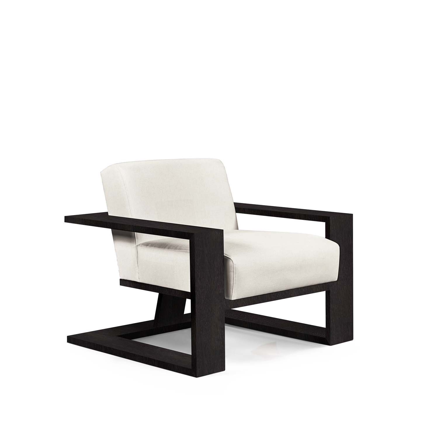 SIERRA ARMCHAIR with bolt white textile and chocolate wood 