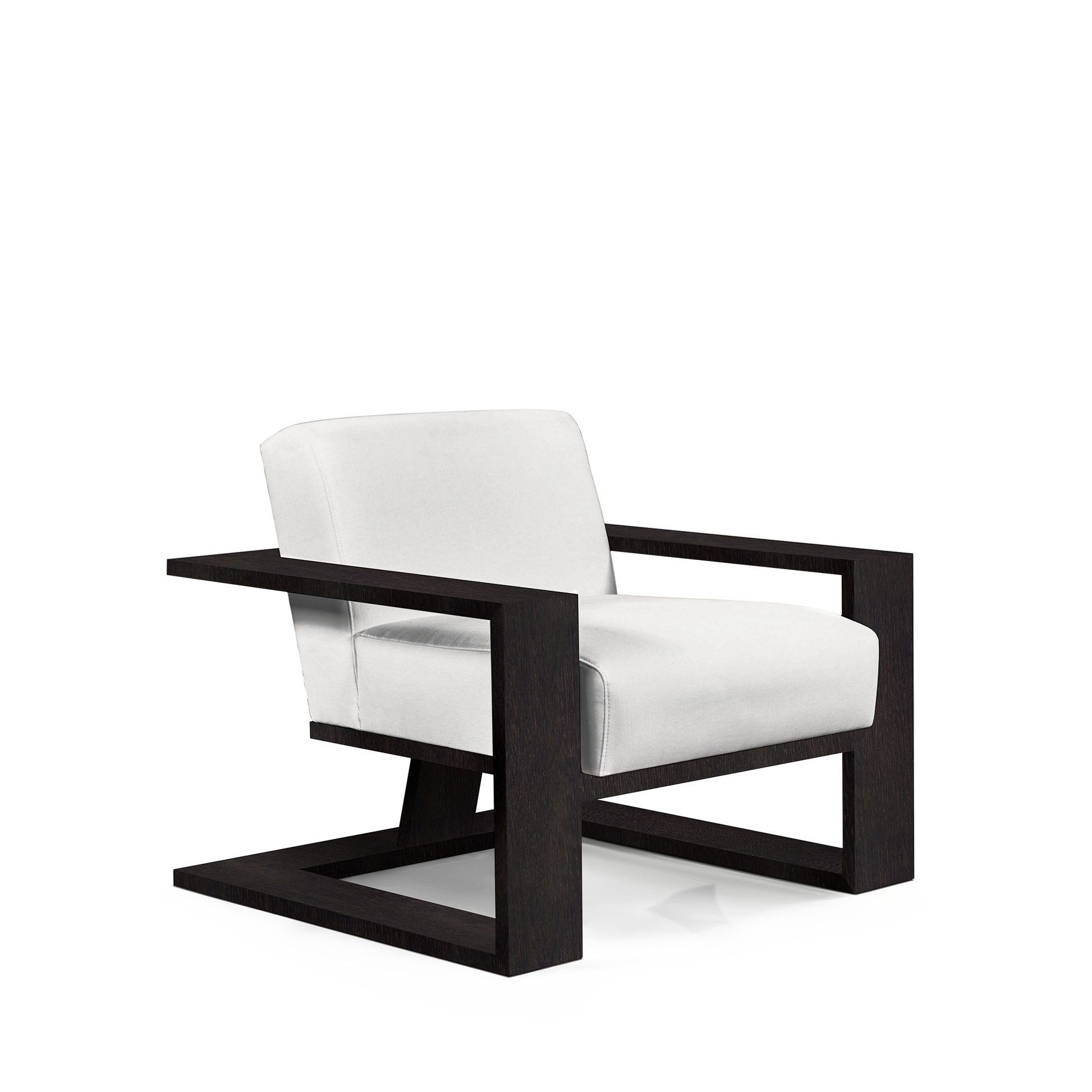 SIERRA ARMCHAIR with linara  white textile and chocolate wood 