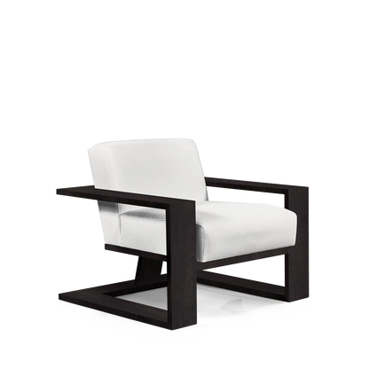SIERRA ARMCHAIR with linara  white textile and chocolate wood 