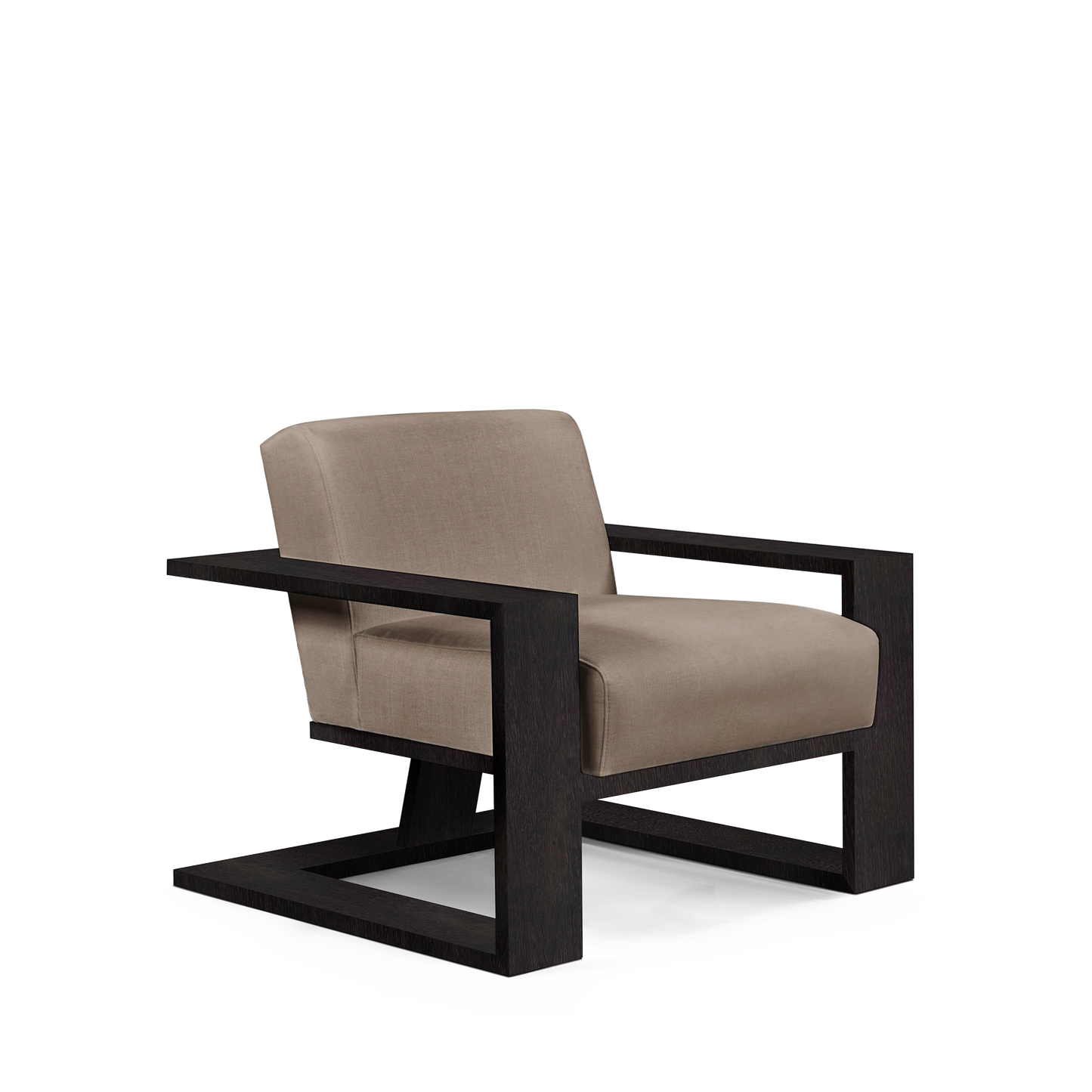 SIERRA ARMCHAIR with light brown textile and chocolate wood 
