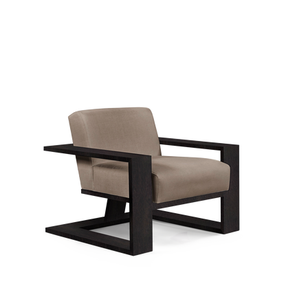 SIERRA ARMCHAIR with light brown textile and chocolate wood 
