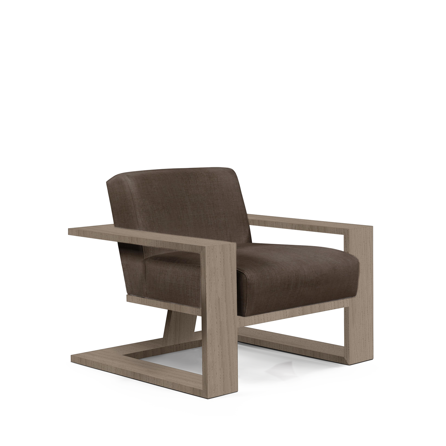 SIERRA ARMCHAIR with warm grey textile and natural grey wood