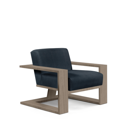 SIERRA ARMCHAIR with linco dark blue textile and natural grey wood 