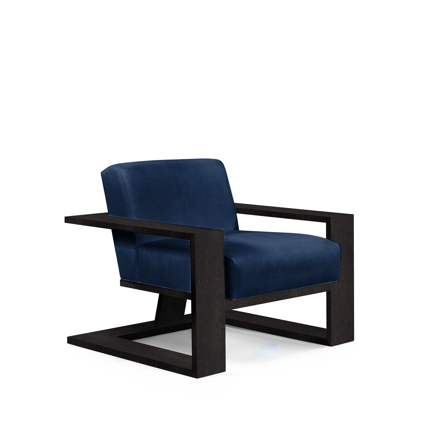 SIERRA ARMCHAIR with London dark blue textile and chocolate wood 