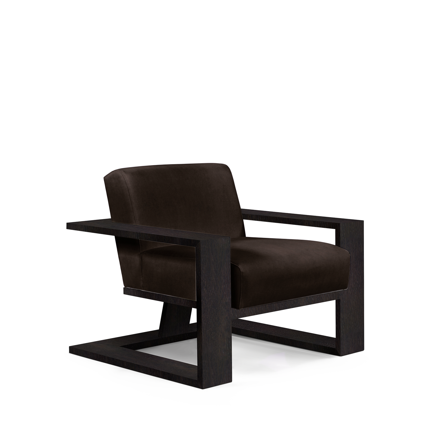 SIERRA ARMCHAIR with dark brown textile and chocolate wood 