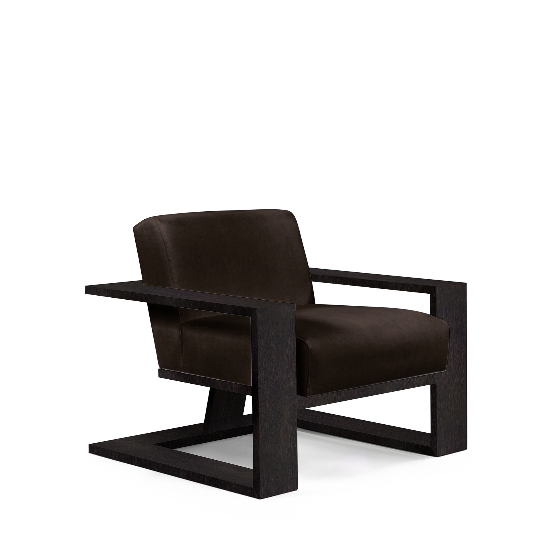 SIERRA ARMCHAIR with dark brown textile and chocolate wood 