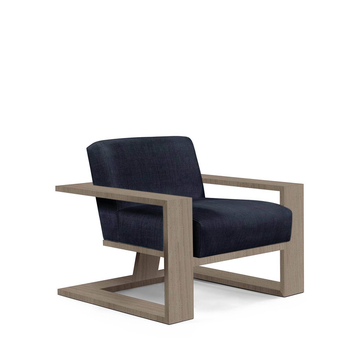SIERRA ARMCHAIR with dark blue textile and natural grey wood 