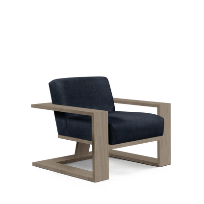 SIERRA ARMCHAIR with dark blue textile and natural grey wood 