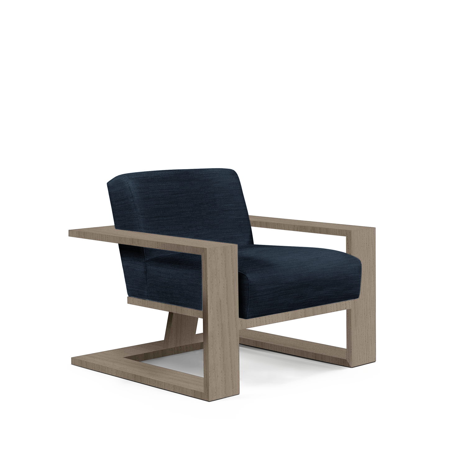 SIERRA ARMCHAIR with rocco dark blue textile and natural grey wood 