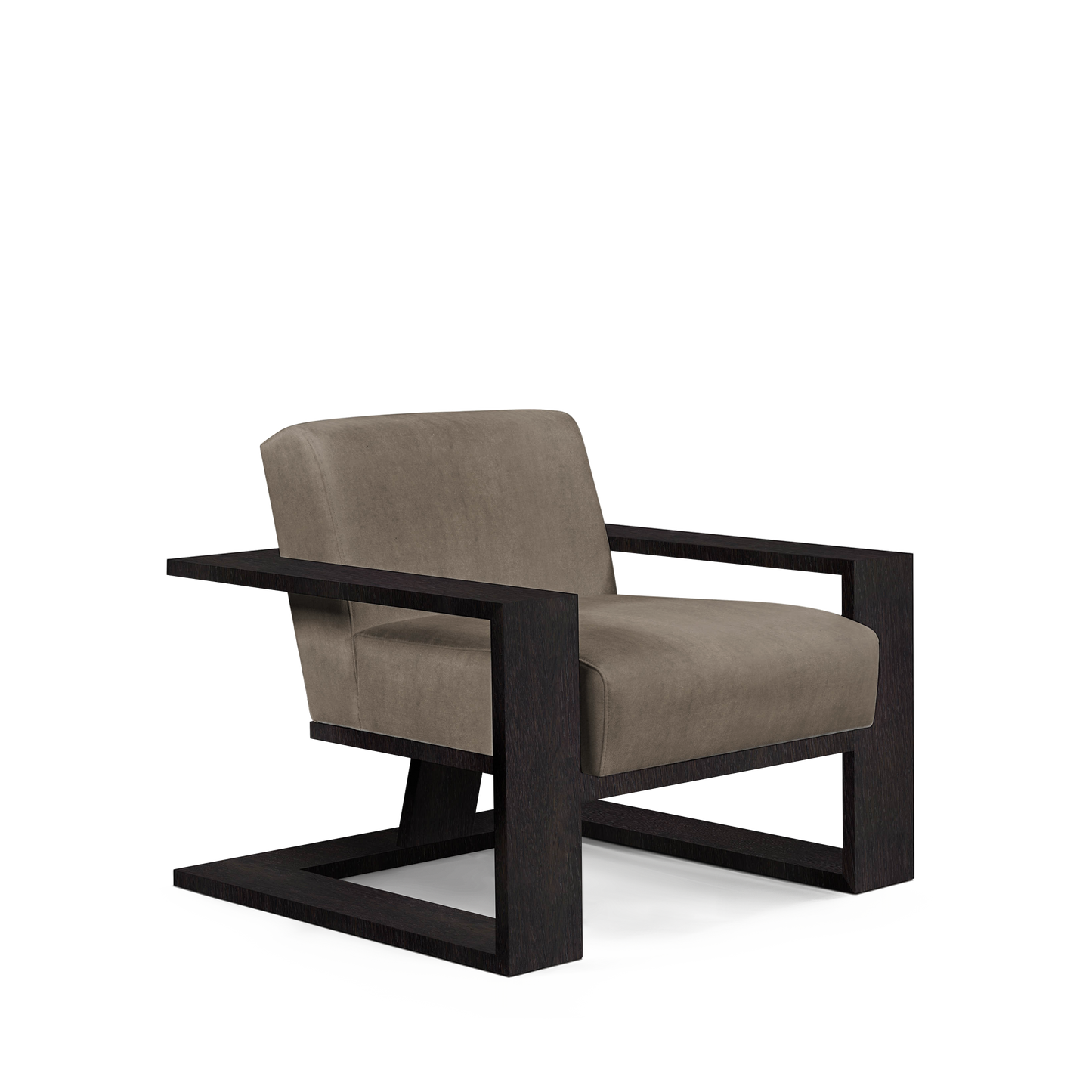SIERRA ARMCHAIR with suede grey textile and chocolate wood 