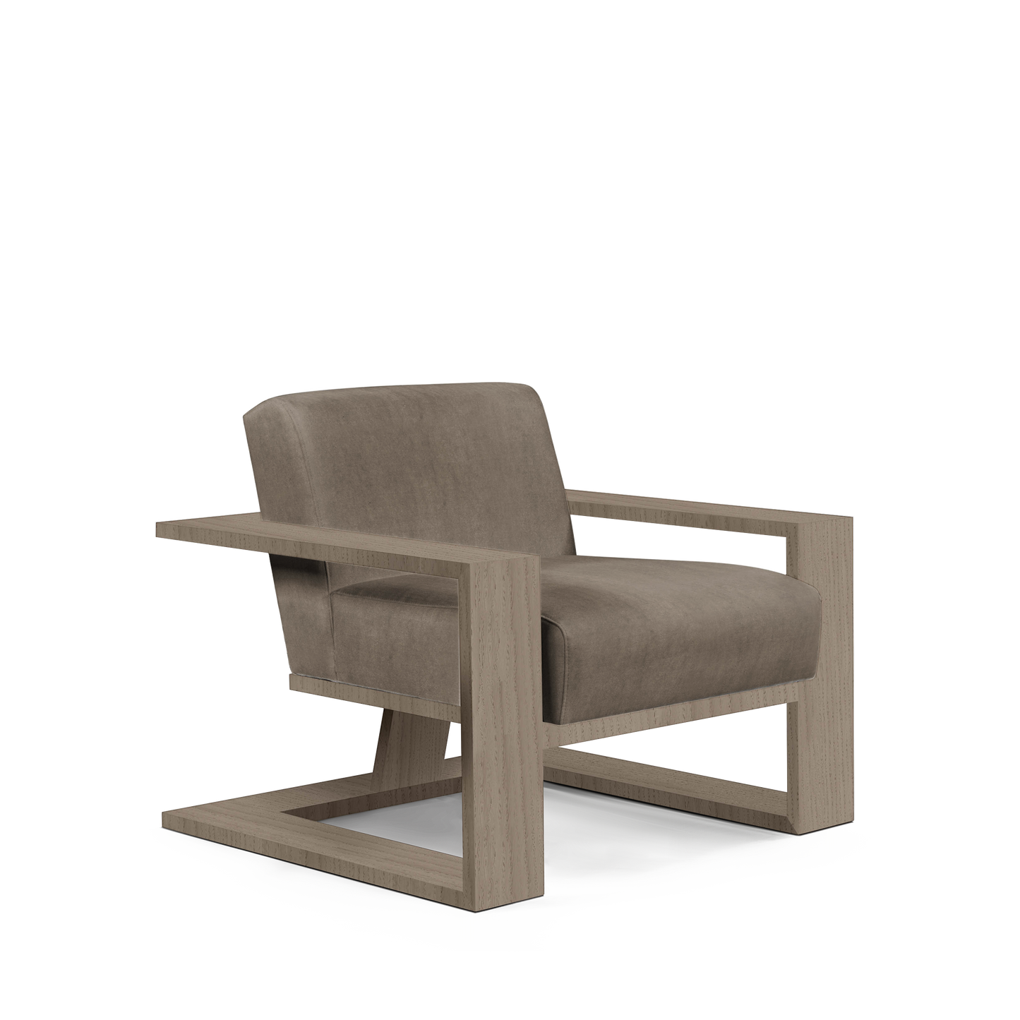 SIERRA ARMCHAIR with suede grey textile and natural grey wood 
