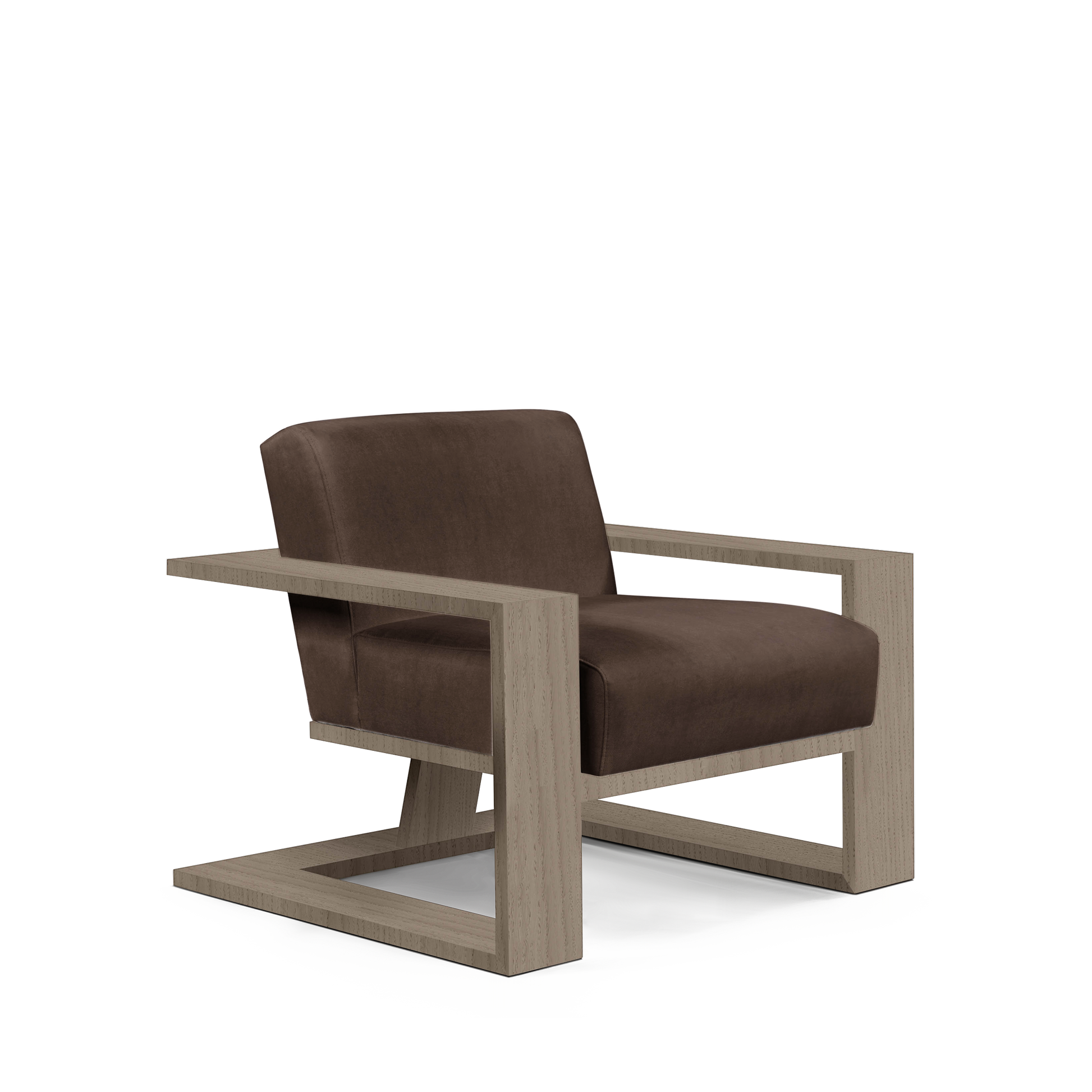 SIERRA ARMCHAIR with suede brown textile and natural grey wood 