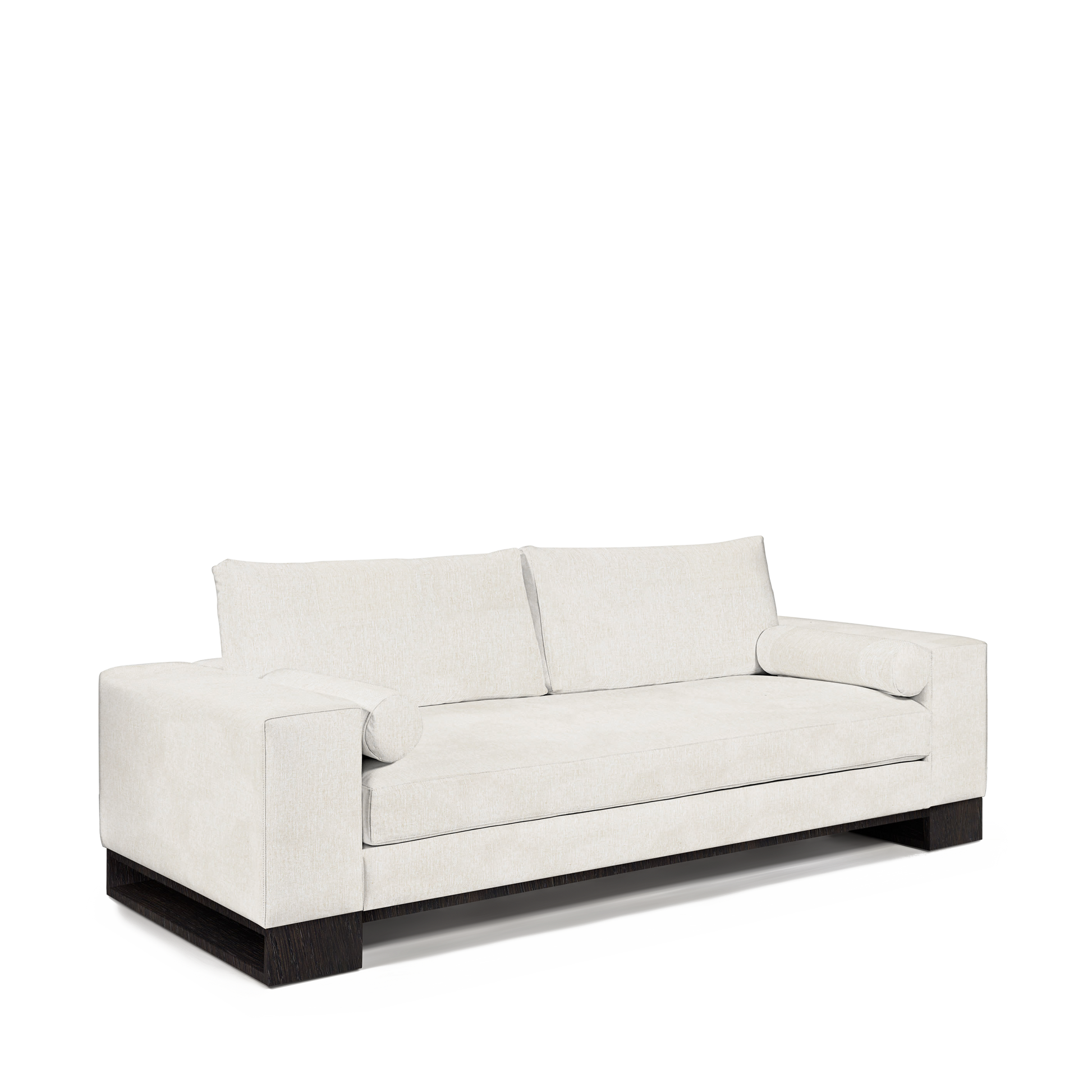 TERRA 2,5-seater sofa with bolt white textile and chocolate wood legs 