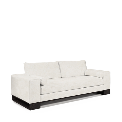 TERRA 2,5-seater sofa with bolt white textile and chocolate wood legs 