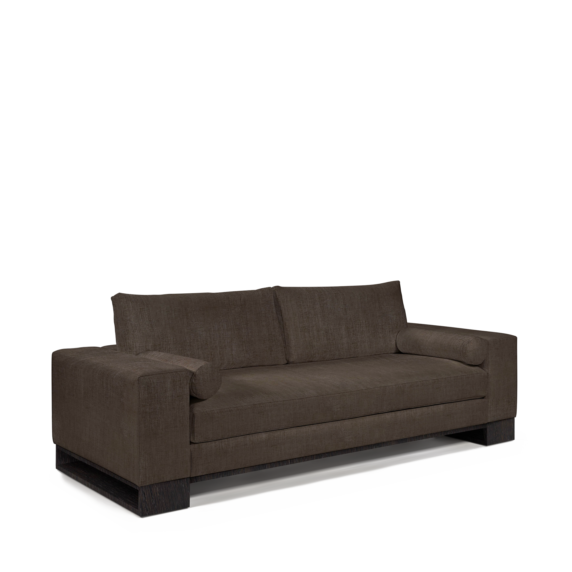TERRA 2,5-seater sofa with warm grey textile and and chocolate wood legs 